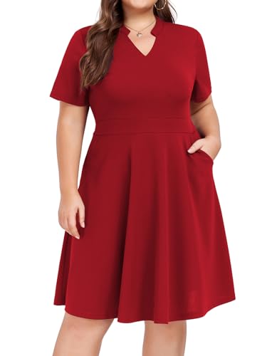 Mokayee Womens Plus Size Dresses Summer V Neck Casual Semi Formal Knee Length Church Wedding Guest Dresses with Pocktes