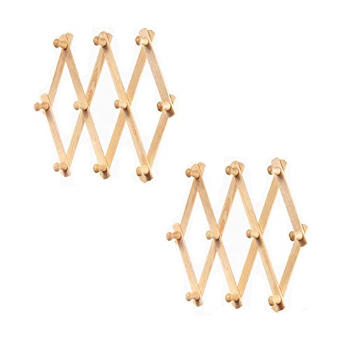 YUEMING 2PCS Cintre rétractable Porte manteau mural Extensible en Bois 10 Peg Pinces à Linge Vertical Wallmount Manteau Hat Chiffon Rack de Stockage (‎2PCS Marron)