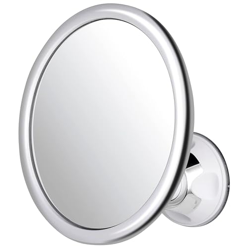 MIRRORVANA Specchio da doccia rotondo anti-appannamento per rasatura – Specchio infrangibile con ventosa girevole a 360°, per uomini e donne, 17 cm (cromato classico)