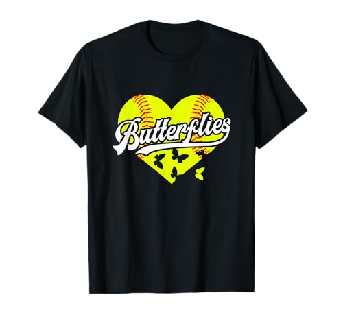 Softbol Corazón Mariposas Equipo T-Ball League Niñas Regalo Camiseta