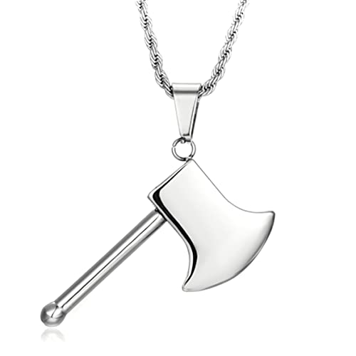 Mens Womens Ax Axe Pendant, 24 inches Chain Necklace, Stainless Steel, Polished