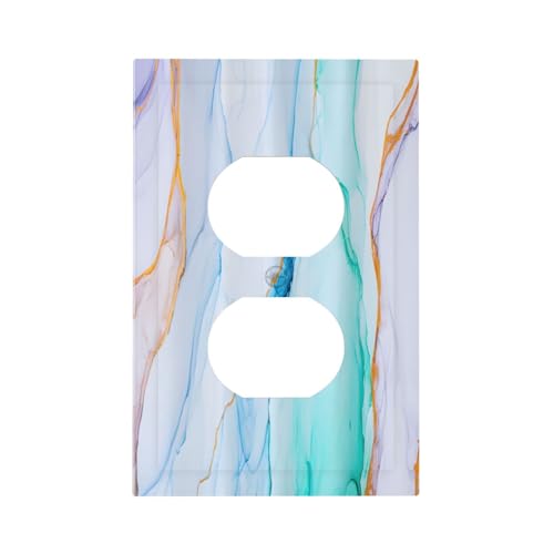 Decorative Outlet Covers Modern Ink Blue Green Marble Texure 1 Gang Duplex Light Switch Cover Plate Unique Wall Plate Electrical Switch Plate Covers for Kitchen Bathroom Home Decor