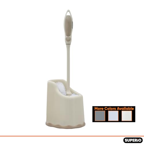 Image of Superio Toilet Bowl Brush and Holder with Under Rim Cleaner for Bathroom, Toilet Brush and Caddy with Non Scratch Bristles and Under Rim Lip Brush, Beige (2 Pack)