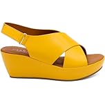 CIARA LONDON Ladies Open Toe Slip On Mid Heel Wedge Hook And Loop Casual Summer Sandals, Yellow, UK 6