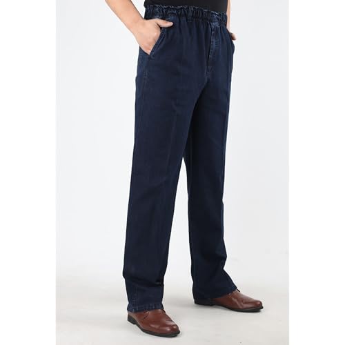 Mens Casual Classic Stretch Jeans Elastic Waist Straight Leg Denim Pants with Four Pockets2