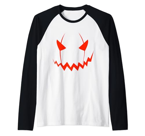 Scary Pumpkin-Headed Halloween Costume Orange Jack O Lantern Camiseta Manga Raglan