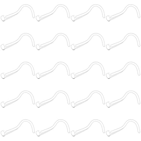 Briana Williams 20pcs Clear Nose Screw Studs Flat Top Bioflex Plastic Invisible Nose Piercing 18G 20G 22G for Work School Cover