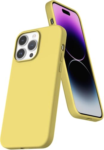 Image of Elzzi Microfiber Candy Case Compatible for iPhone 14 PRO MAX, Shockproof Slim Back Cover Liquid Silicone Case (Yellow)