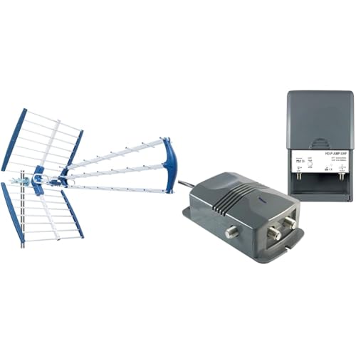 EDISION TALOS 18db Antenne Trinappe extérieure UHF 21-48 Terrestre, Filtre 5G LTE intégré & LEYF Amplificateur + Alimentation 2 Sorties TV pour antenne...