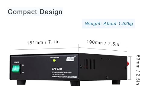 Image of HESENATE Compact Bench Ham Radio Power Supply 30Amp AC-to-DC 13.8 Volts Fixed Output SPS-1335 Charging The Battery of Connected Device