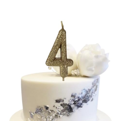 Image of Wanna Party Number 4 Glitter Gold Candle for Birthday Decoration Items /Cake Toppers /Cake Decorations