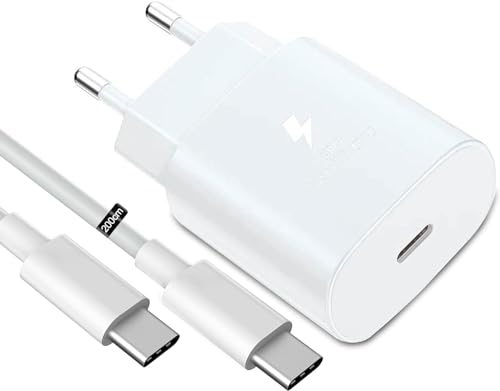 Chargeur Super Rapide Type C, 25W USB C Chargeur Mural Charge Rapide avec 200CMCâble de Chargeur Type C pour Samsung Galaxy,S23/S23+/S23 Plus/S22...