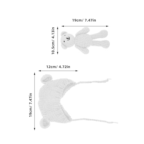 1 Set Newborn Beanie: Baby Beanie with Bear Doll - Cute Knitting Hat Breathable & Warm for Winter Fall Boys Girls - Bear Doll Hat Set for Photography White4