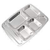 Pumixiy Bandeja rectangular de acero inoxidable con múltiples compartimentos, plato de cena dividido para niños y adultos, plato de almuerzo con control de porciones, lavavajillas