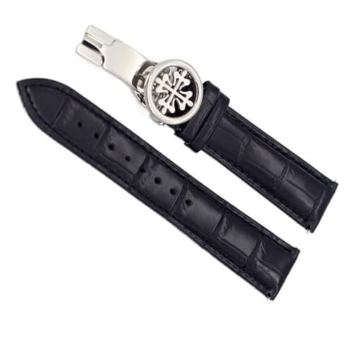 Bracelet de montre en cuir véritable élégant pour Patek Philippe avec boucle déployante en acier
