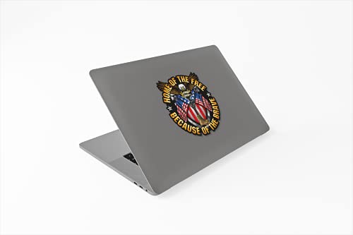 Image of Skull Society Home of The Free, Because of The Brave - 7 inch Patriotic All Weather Decal Sticker for Cars, Trucks, Motorcycles & Laptops - Sticks to All Flat Surfaces Including Car Windows (10-Pack)