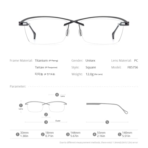 Image of FONEX Pure Titanium Glasses Frame Men Semi Rimless Square Eyeglasses Eyewear DTX416