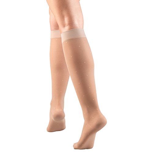 Image of Truform Sheer Compression Stockings, 15-20 mmHg, Women's Knee High Length, Dot Pattern, Nude, X-Large
