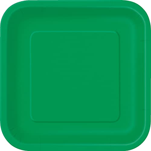 Unique 31871EU Quadratische Umweltfreundliche Pappteller-23 cm-Smaragdgrün Farbe-Packung mit 14 Stück, Emerald Green, 22.86 x 22.86 x 0.15 Centimeters
