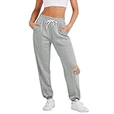 Lishang Pantalon Chandal Mujer Invierno con Bolsillos Pantalon Forro Polar Pantalones Jogger Mujer Pantalones Térmicos Gris Claro XL