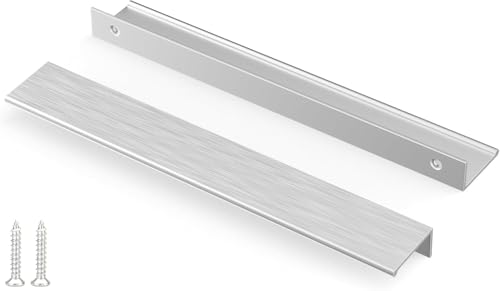 Image of Peaha 10 Pack Kitchen Cabinet Handles7-9 /16 Brushed Nickel Cabinet Pulls | Edge Finger Pulls for Cabinets Silver Drawer Pulls Modern Hidden Aluminum Alloy Dresser Drawer Handles Closet Bedroom