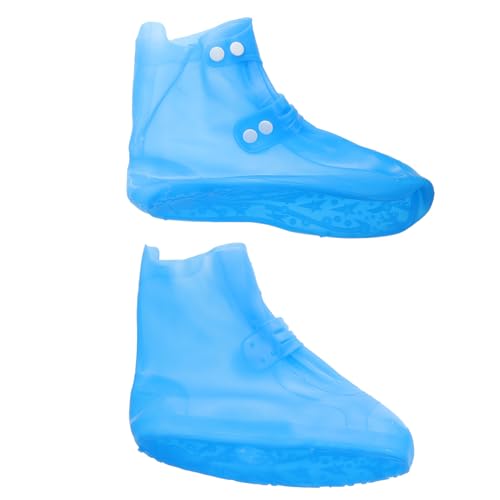 1 par de fundas impermeables para calzado de PVC, diseño alto, para uso exterior, protección contra lluvia y barro, color azul miniatura 1