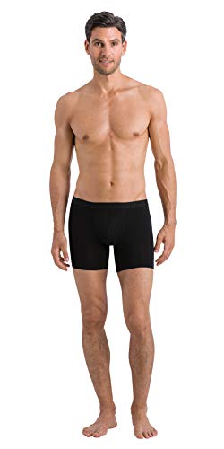 HANRO Men's Cotton Essentials Longleg Boxer Brief 73103, All Black, Medium