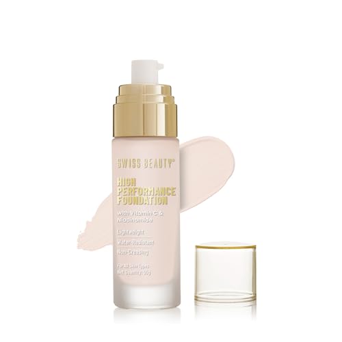 SWISS BEAUTY High Performance Liquid Dewy Foundation For All Skin Type|Water-Resistant|Medium To Buildable Coverage|Lightweight|Easy To Blend|With Vitamin C&Niacinamide| 01 White Ivory,55G Pack of 1
