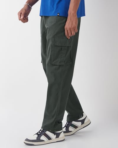 Image of Bewakoof Men's Cotton Solid Oversized Fit Pant | Pant for man | Chinos pants for men | Men trousers | Casual Pants for Men | Trousers for man | Men's Regular Casual Pants | Cotton Pant for Men | Everyday Casual | Utility Streetwear | Lightweight & Flexible | Baggy Fit | Loose Fit
