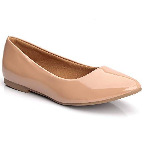 Sapatilha Feminina Basic Lisa Bico Fino Nude Verniz Cor:Bege;Tamanho:40;Gênero:Feminino