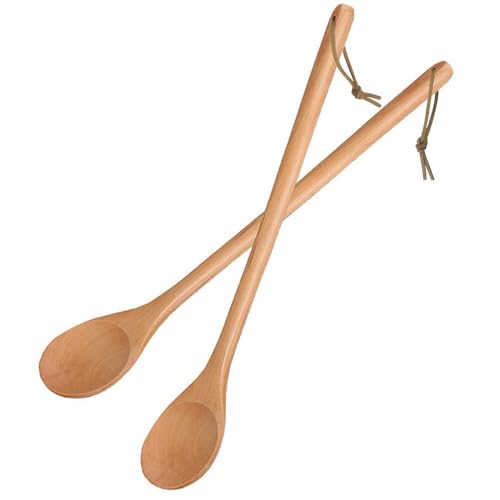 Kochlöffel Holz 2 Stück, Mehrzweck Rührlöffel Holzlöffel mit Langem Griff zum Kochen Mischen Rühren-33cm