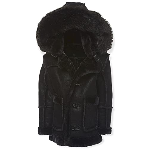 Kids Faux Shearling Suede Jacket with Detachable Fur Hood, Sizes 8-12