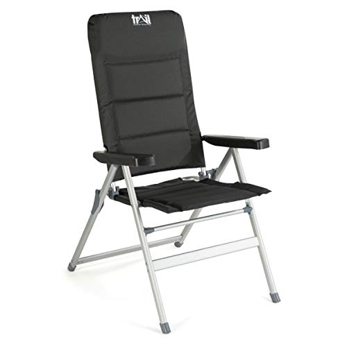 Reclining Camping Garden Chair, Lightweight Aluminium, Padded Polyweave, Heavy Duty Portable Outdoor Recliner, Great For Heavy People 150kg