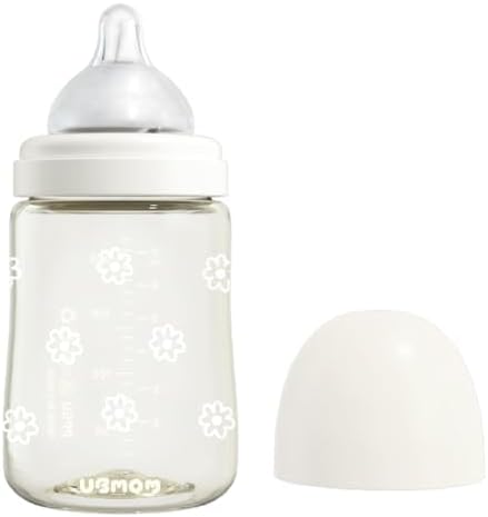 UBMOM All in One Baby Bottle, BPA Free, Anti-Colic, Wide-Neck Non-Tip Stable Base, Easy to Clean Natural Baby Bottle 200ml, 6.76oz, Nipple S Level(0~3M) (White)