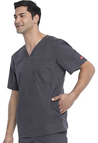 Image of Dickies Mens V-Neck Scrub Top with 5 Pockets - Medical & Nursing Uniform Shirt, Side Vents - 81906