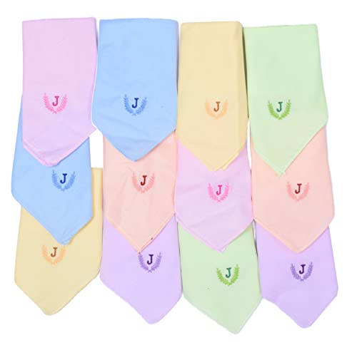 Image of ANTONIA Personalized Cotton Women's Handkerchiefs with Embroidered Initials, Assorted Colours (33 cm x 33 cm)