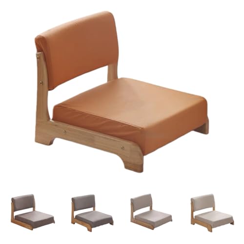 SJGEIDM和座椅子 木製 クッション付き 和室用 背もたれ付き おしゃれ 和室 コンパクト 幅46×奥行45×高さ約37cm 省スペース フロアチェア 榻榻米シート 室内 応接間 和風 (【テクノロジーファブリック】オレンジスツール表面-オリジナル木目