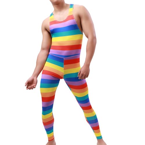 RUMAOZIA Pride Outfit - Body string pour homme - Dos nu - Combinaison arc-en-ciel - Combinaison - Maillot de bain - Imprimé arc-en-ciel - Mankini Borat - Combinaison de lutte - Une pièce - Sexy