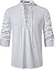 PARKLEES Men's Cotton Retro Lace Up Long Sleeve Shirts for Renaissance Pirate Viking Medieval Halloween Cosplay Costumes White Large #1
