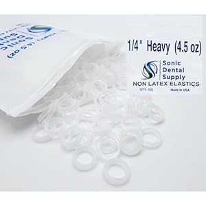 1/4 Inch Orthodontic Elastic Rubber Bands – 100 Pack – Clear Latex Free, Heavy 4.5 Ounce Small Rubberbands, Braces, Dreadlocks Hair Braids, Tooth Gap, Packaging, Crafts – Sonic Dental – Made in USA