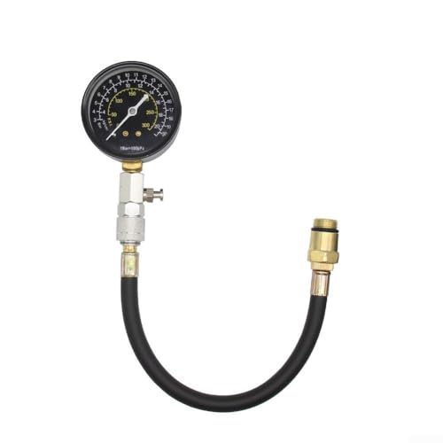 Testeur de compression de moteur de véhicule avec manomètre compatible avec les filetages d'allumage de 14 mm et 18 mm, comprend une valve de maintien d'air et un tuyau flexible de 28 cm