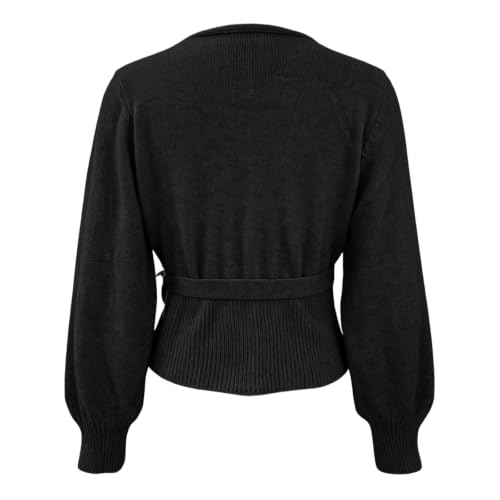 Aniywn Wrap Sweater For Women Cropped Knit Pullover V Neck Tie Waist Top - image 6