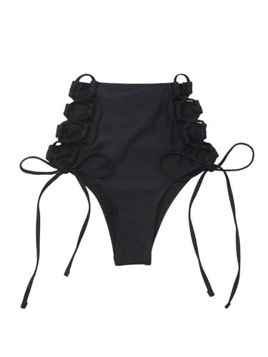 OYOANGLE Women's Tie Side Bikini Bottoms Lace Up High Waisted Bathing Suit Bottom