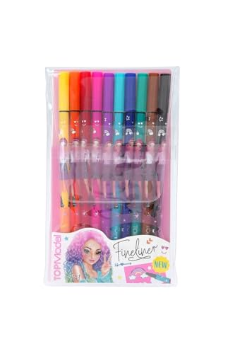 Depesche TOPModel 11500 Lot de 10 stylos et 2 pochoirs, 10 couleurs différentes, idéal pour l'écriture, le dessin et l'écriture à la main