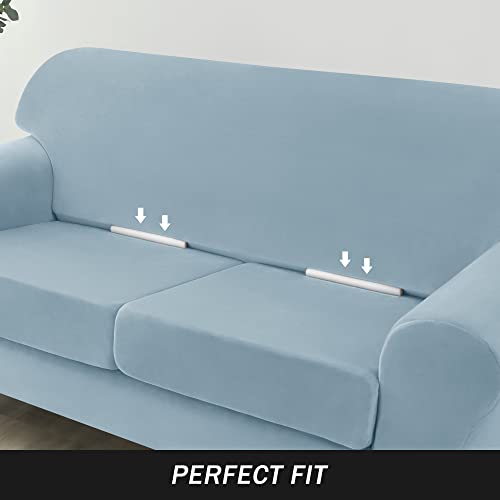Stretch Sofa Slipcover, Ultra Soft Velvet Sofa Cover Cushion Couch Covers Furniture Protector For Pets Kids (Light Blue, Large) #TOP4