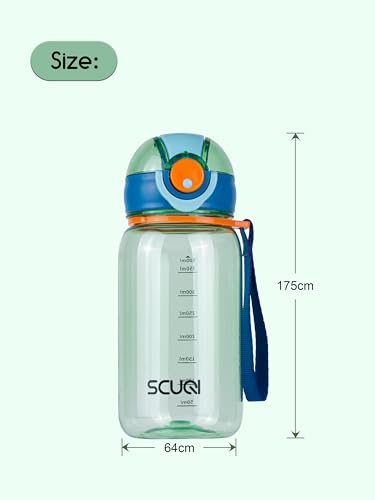 Kids Water Bottle For School or Travel, 14oz/420ml Durable Plastic Water Bottle With Pop-Up Spout Cover, BPA FREE Tritan & Safety Lock & Carry Handle (Green)