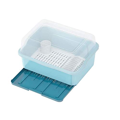 Égouttoir à vaisselle plastique PP grand format bleu avec bac de vidange et capot