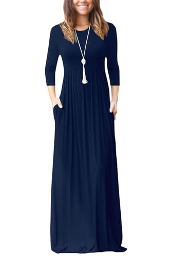 Image of EUOVMY Women's Long Sleeve Loose Maxi Dresses Casual Long Dresses with Pockets
