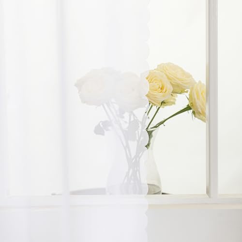 Image of White Sheer Tier Curtains - 30 inch Length, Transparent Half Window Curtains for Kitchen, Bathroom, Cafe - Light Filtering Voile Panels, Rod Pocket, 2 Panels, 30Wx30L