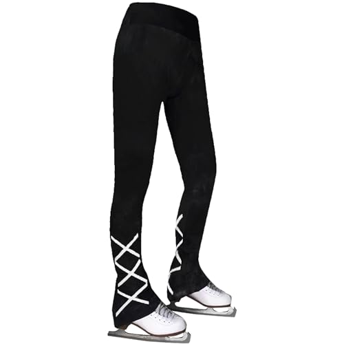 LIUHUO Ice Skating Pants Girls Women's Figure Skating Trousers Black Cross Straps Fleece Skating Leggings Children